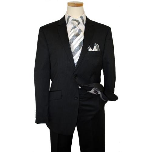 Profile By Giorgio Cosani  Black With Silver Grey Pinstripes Luxury Fine Wool Suit 896-CH9187A